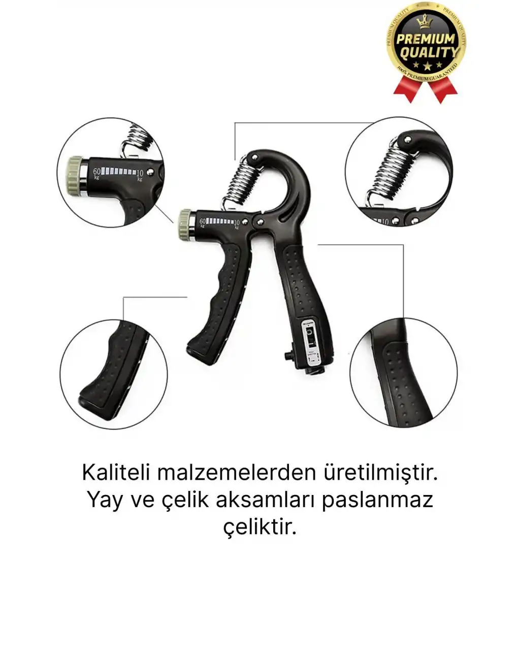 Premium Ayarlanabilir Taşınabilir Fitness Egzersiz Sayaçlı El Yayı 5-60 Kg Bilek Kası Güçlendirici