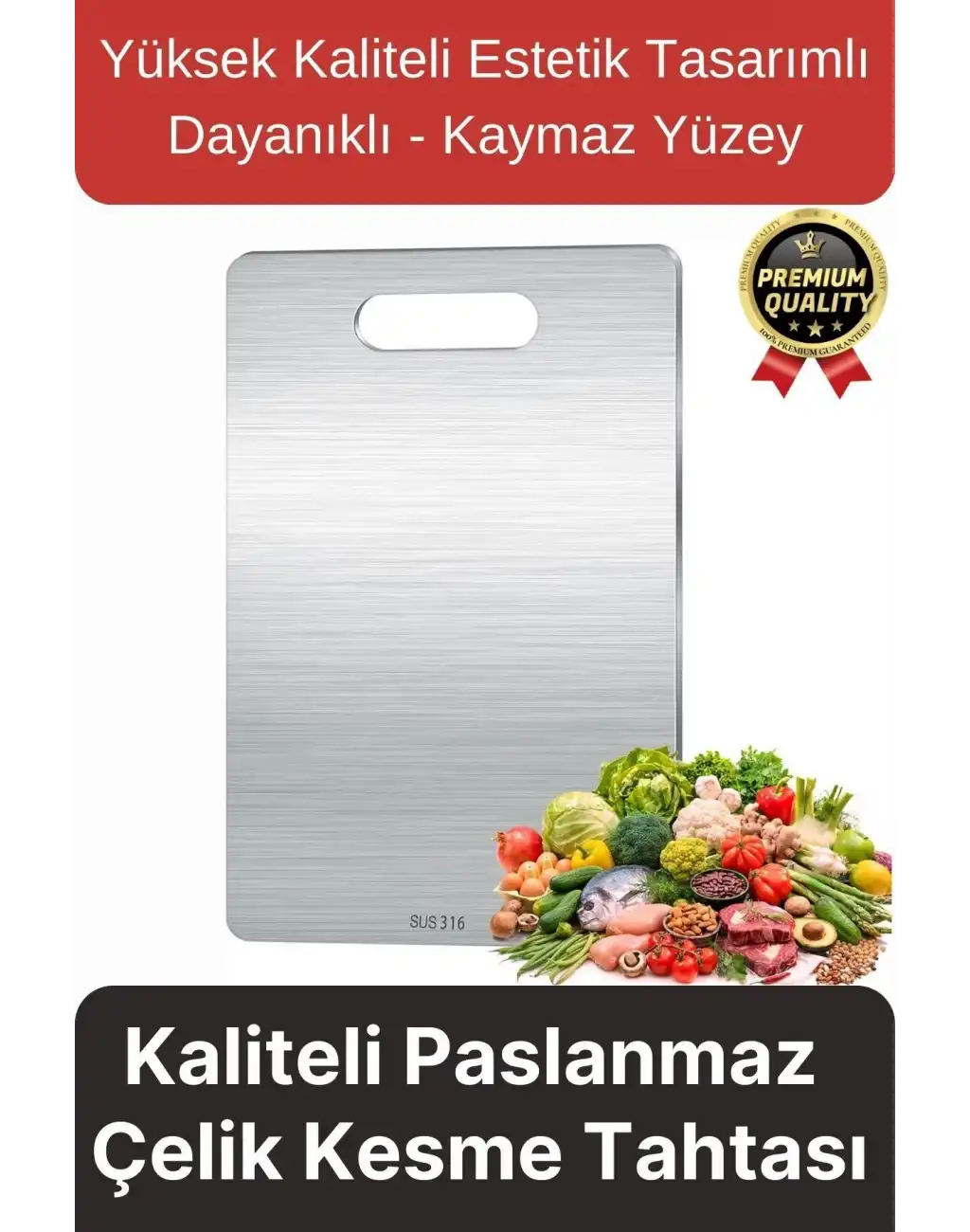 Çok Amaçlı Dayanıklı Kaymaz Yüzey Paslanmaz Çelik Mutfak Sebze Meyve Et Doğrama Lüks Kesme Tahtası