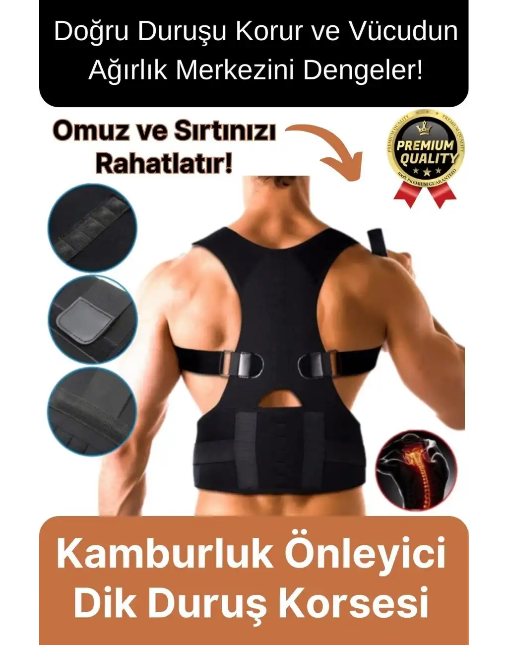 Profesyonel Ortopedik Omurga Sırt Bel Kas Güçlendirici Fıtık Kamburluk Önleyici Dik Duruş Korsesi