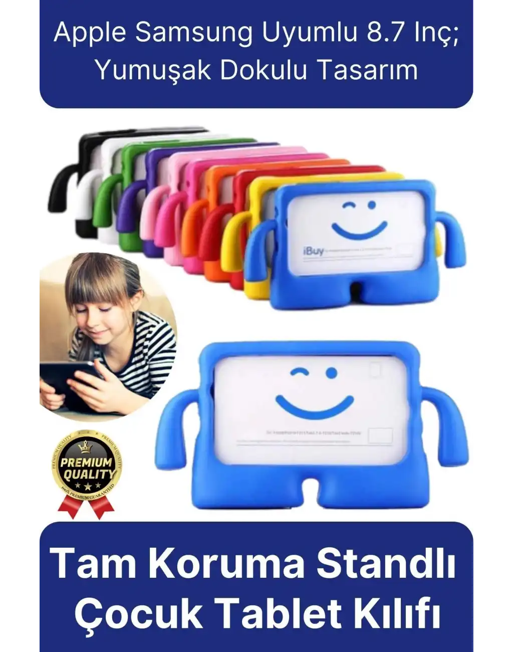 Kids Tutacaklı Apple Samsung Uyumlu 8.7 Inç Eğlenceli Karakterli Standlı Çocuk Tablet Kılıfı