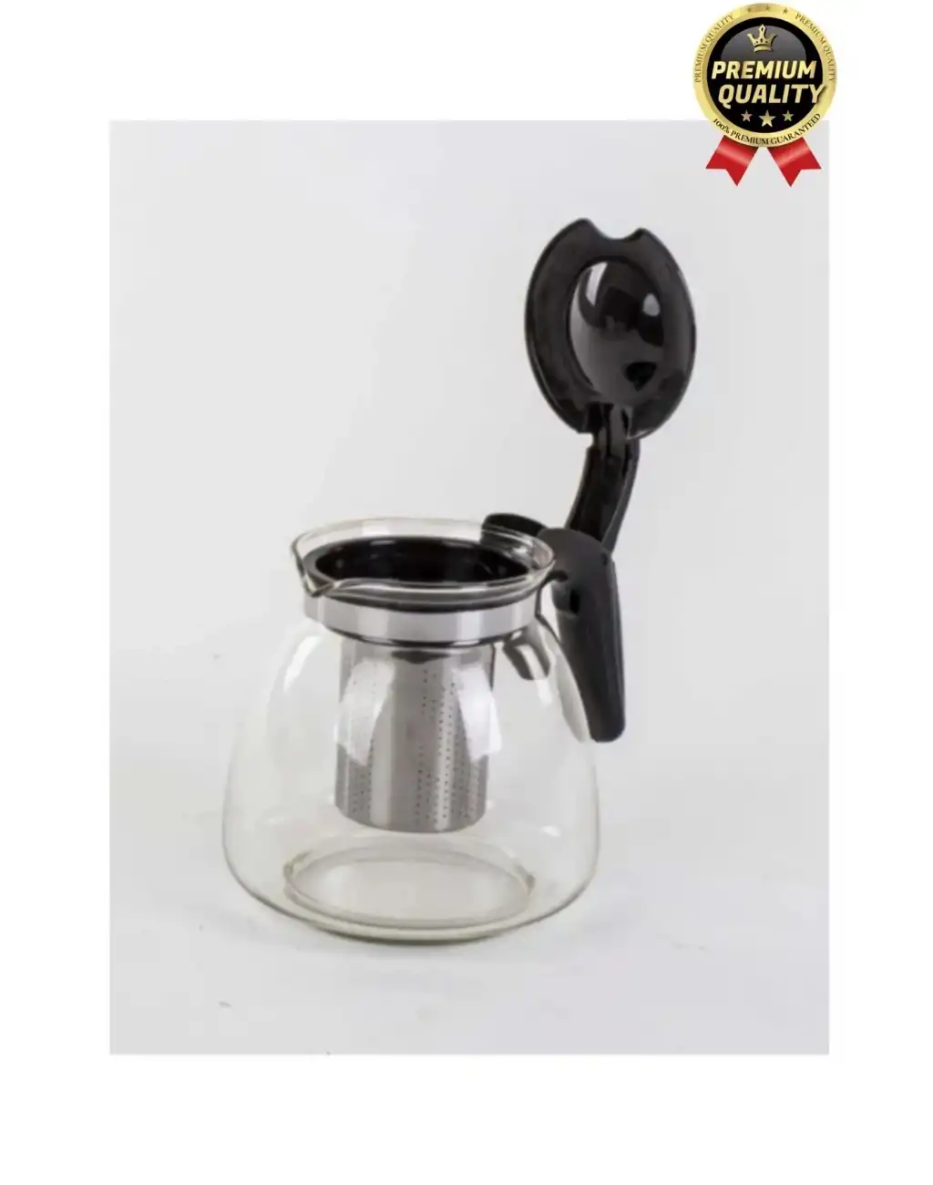 Özel Üretim Isıya Dayanıklı Bitki Çayı Şeffaf Büyük Çelik Süzgeçli Cam Çaydanlık Demlik 1.1 Litre