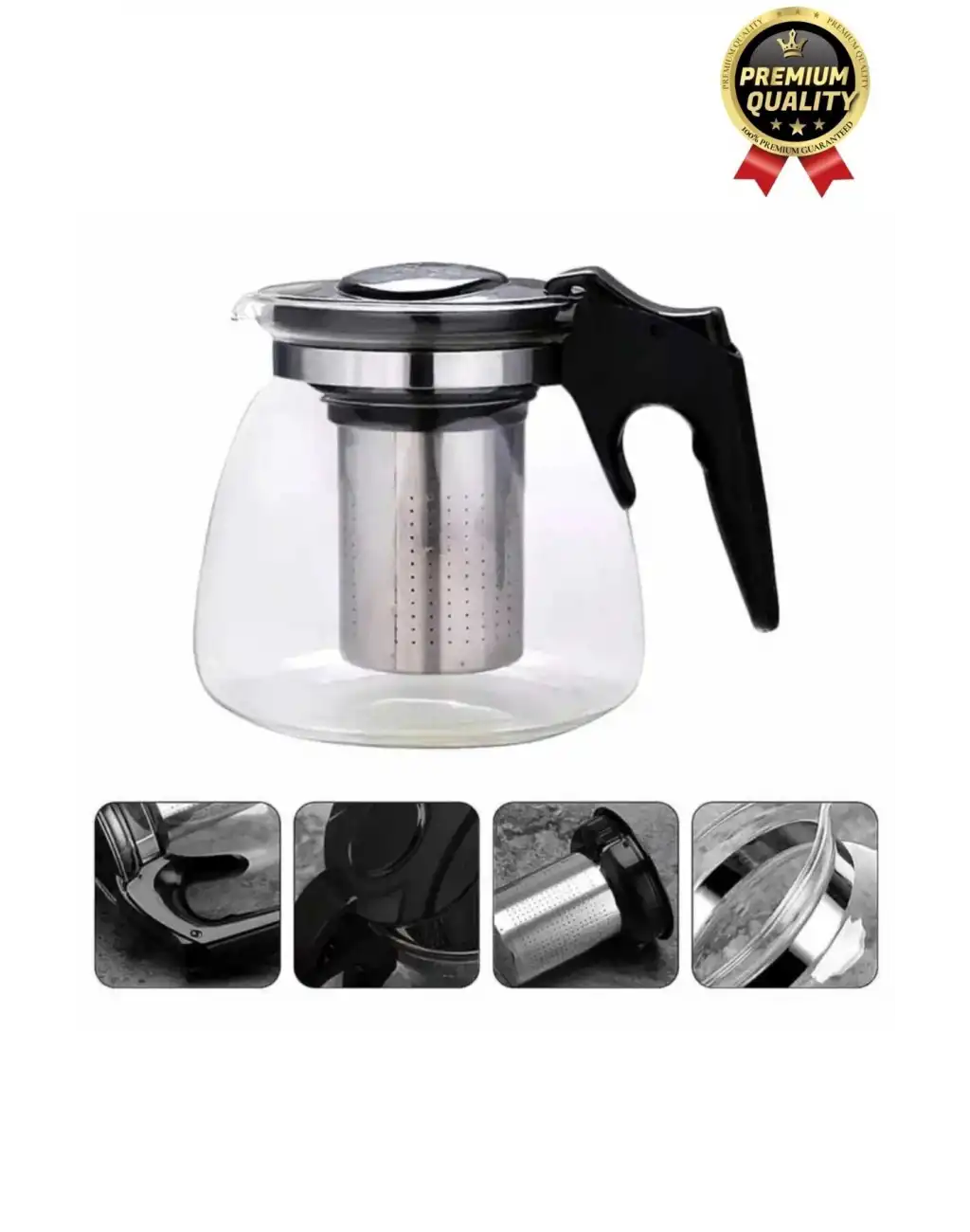 Özel Üretim Isıya Dayanıklı Bitki Çayı Şeffaf Büyük Çelik Süzgeçli Cam Çaydanlık Demlik 1.1 Litre