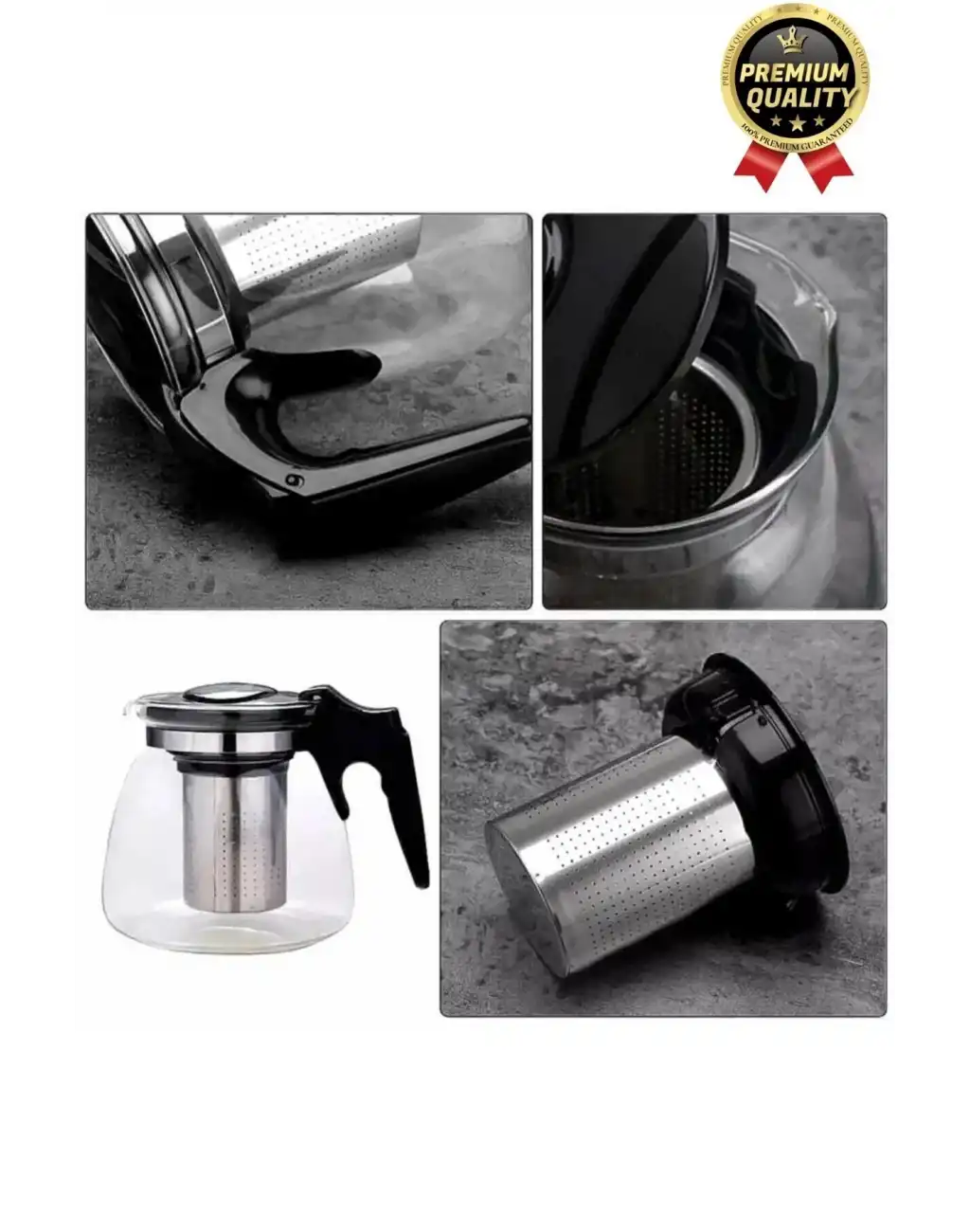 Özel Üretim Isıya Dayanıklı Bitki Çayı Şeffaf Büyük Çelik Süzgeçli Cam Çaydanlık Demlik 1.1 Litre