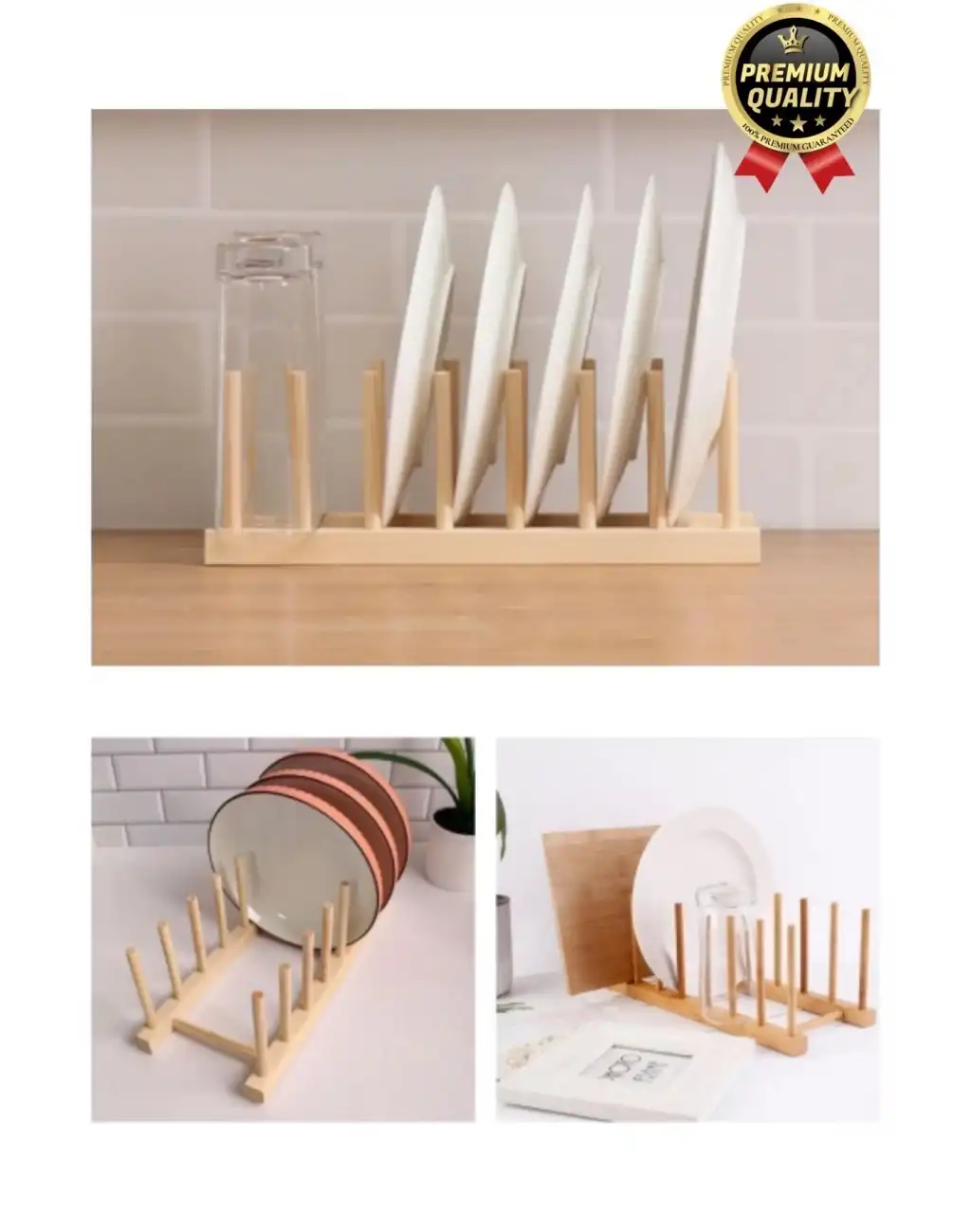 Çok Amaçlı Düzenleyici Bulaşıklık Plak Tabak Kitap Mutfak Organizer 8 Bölmeli Bambu Tabak Standı