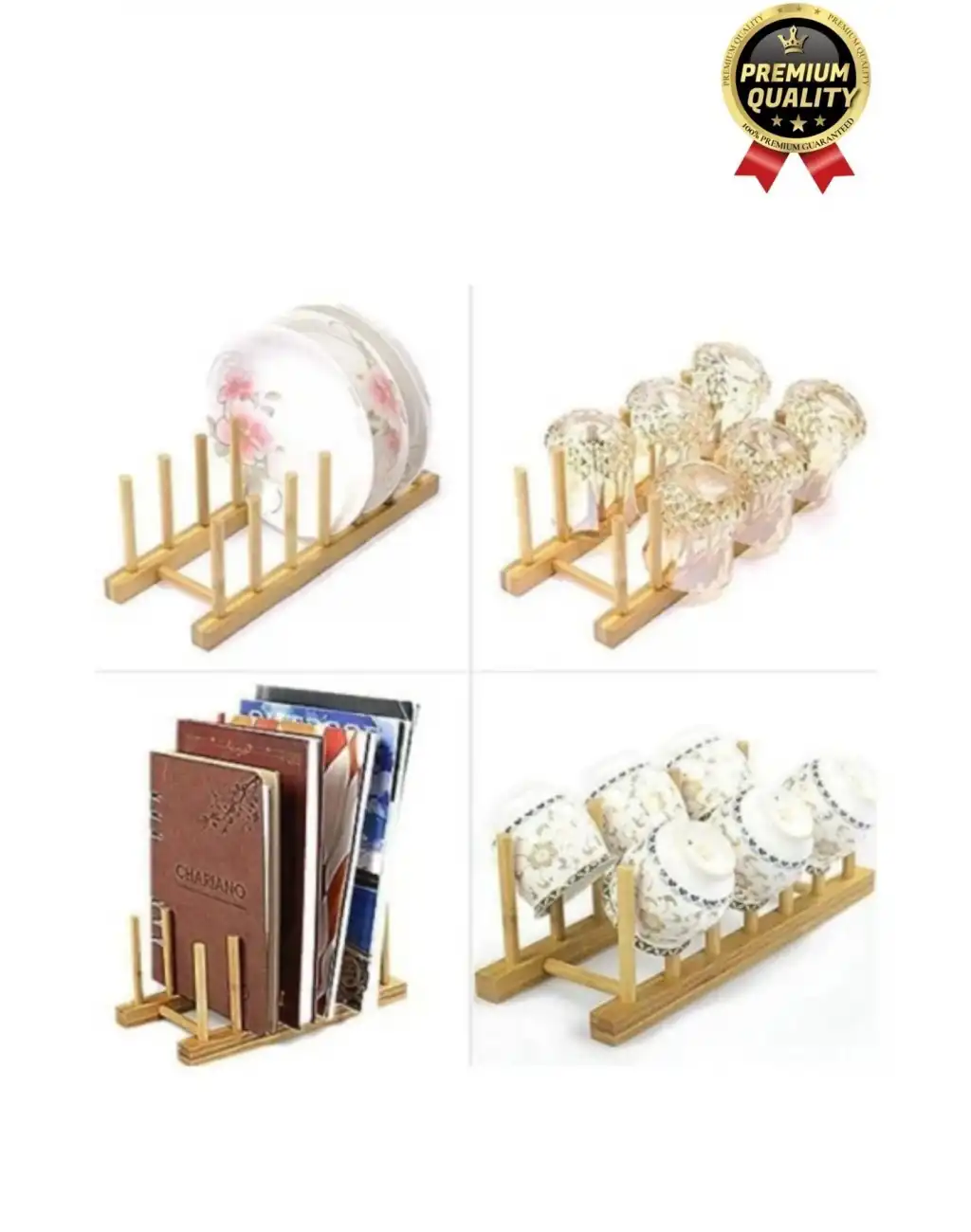 Çok Amaçlı Düzenleyici Bulaşıklık Plak Tabak Kitap Mutfak Organizer 8 Bölmeli Bambu Tabak Standı