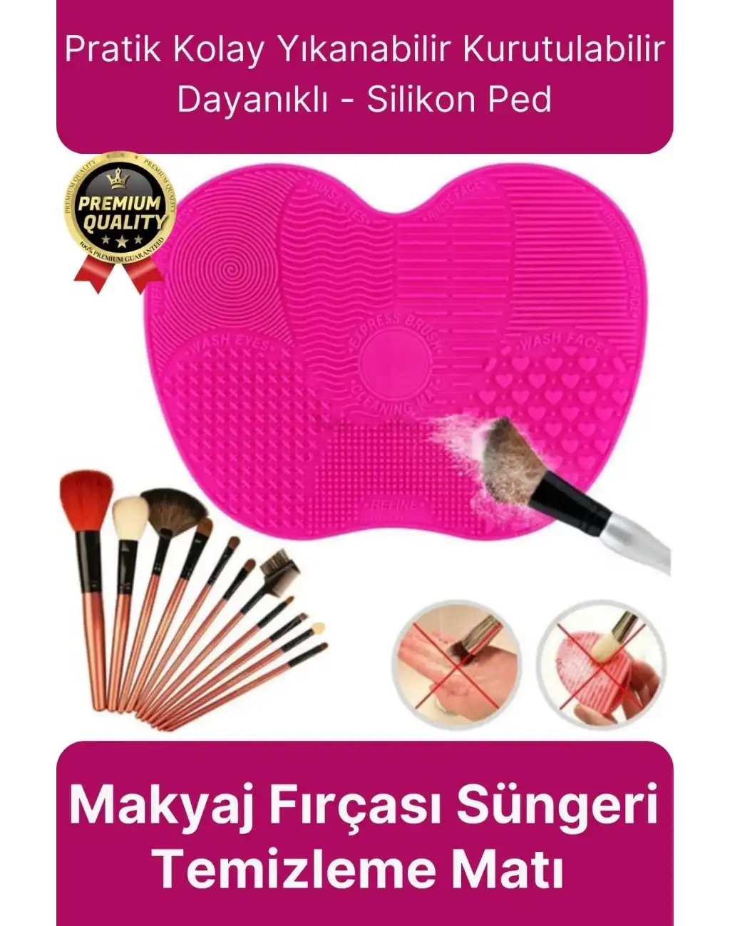 Premium Pratik Kolay Yıkanabilir Kurutulabilir Silikon Makyaj Fırçası Süngeri Temizleme Matı Aparatı