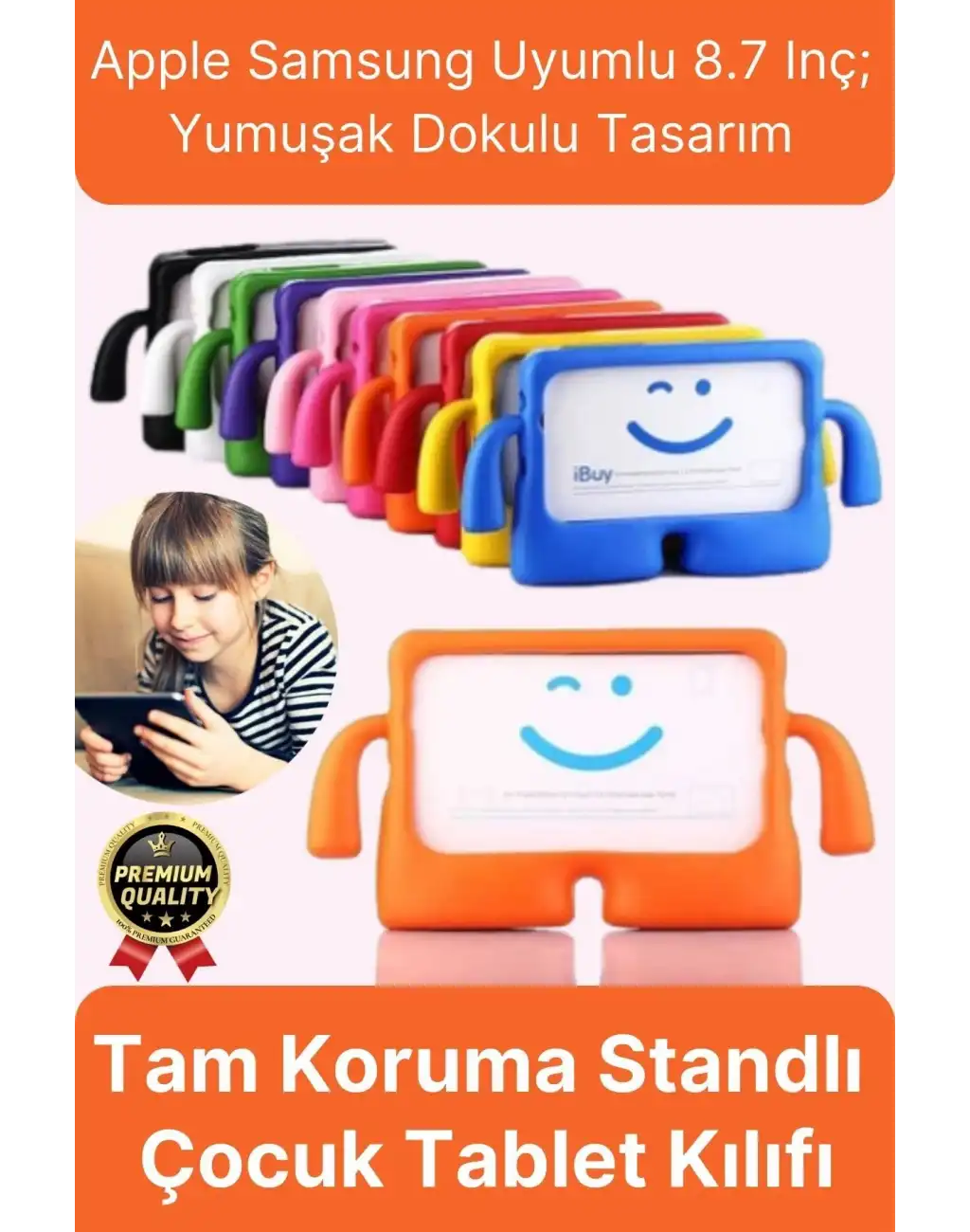 Kids Tutacaklı Apple Samsung Uyumlu 8.7 Inç Eğlenceli Karakterli Standlı Çocuk Tablet Kılıfı