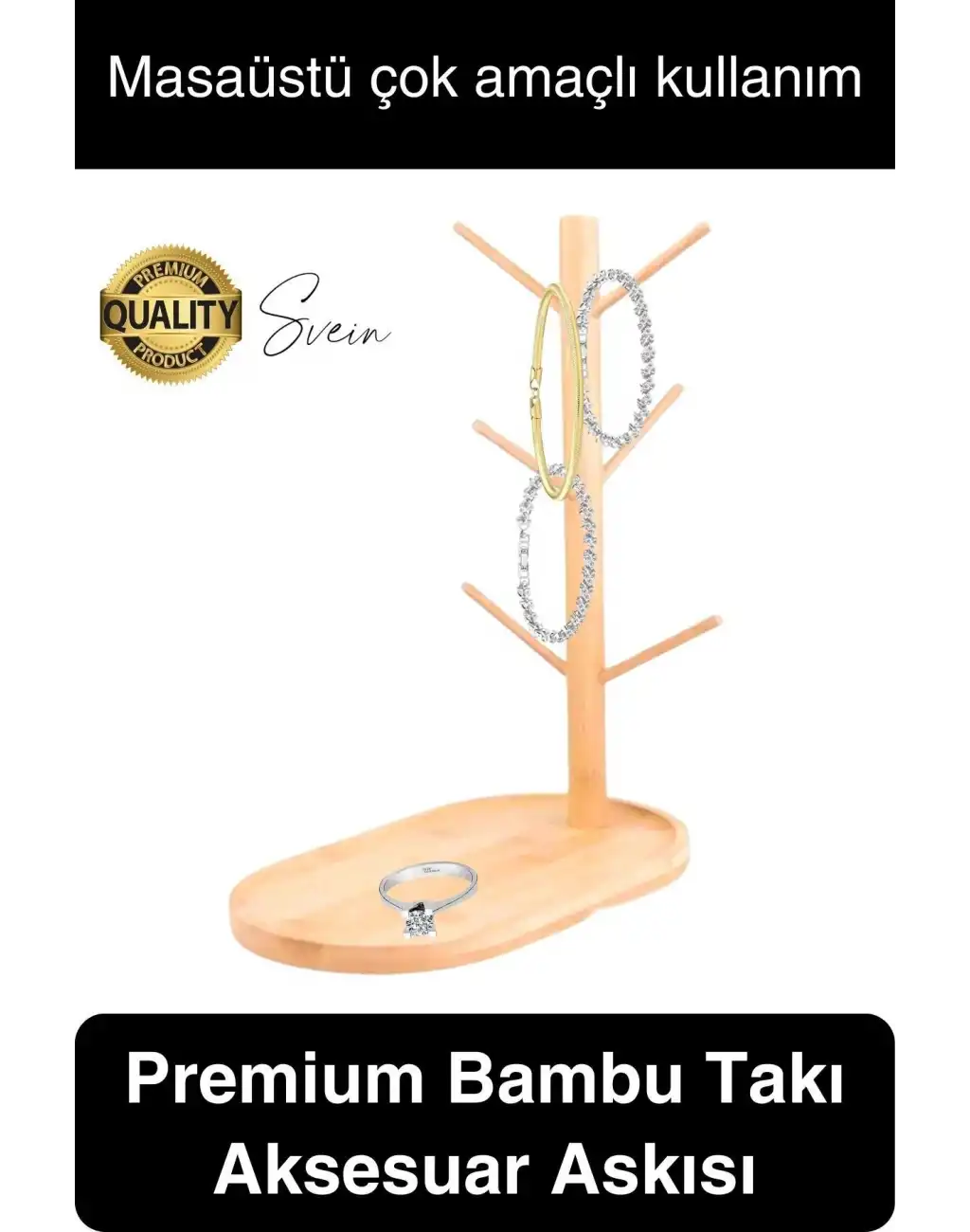 Büyük Geniş Bambu Aksesuar Takı Standı Askılığı Ahşap Anahtar Bardak Kupa Mutfak Raf Organizer