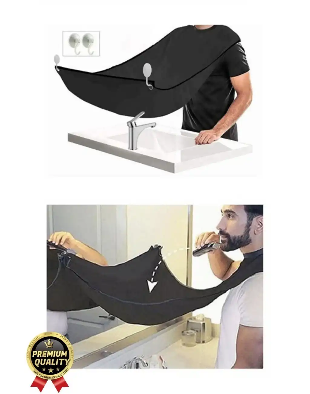 Pratik Hijyenik Vakumlu Aynaya Yapıştırma Aparatlı Siyah Kesme Örtüsü Evde Saç Sakal Tıraş Önlüğü