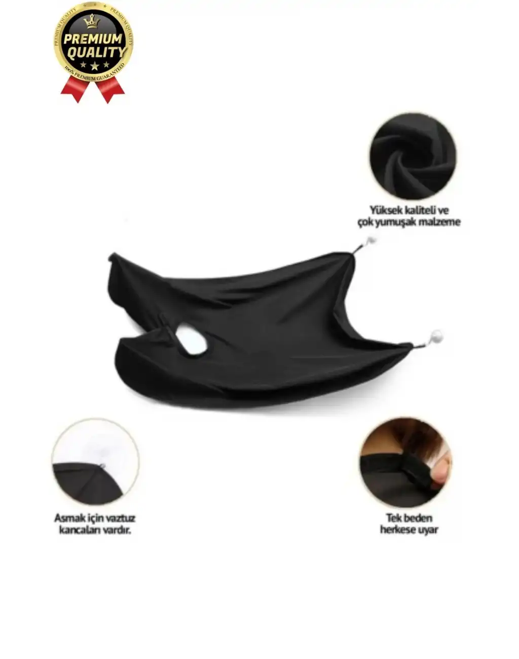 Pratik Hijyenik Vakumlu Aynaya Yapıştırma Aparatlı Siyah Kesme Örtüsü Evde Saç Sakal Tıraş Önlüğü