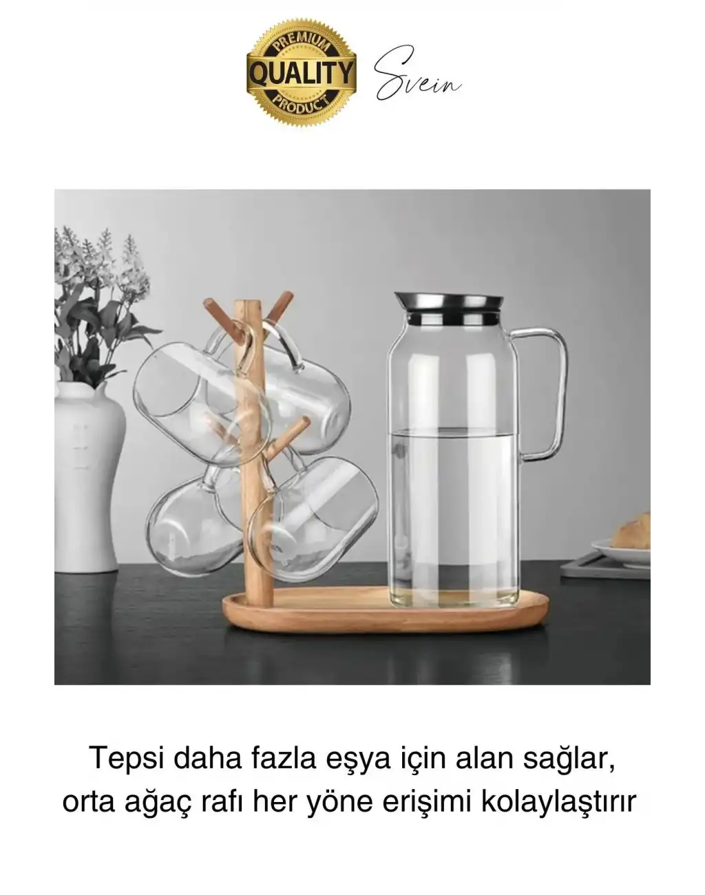 Büyük Geniş Bambu Aksesuar Takı Standı Askılığı Ahşap Anahtar Bardak Kupa Mutfak Raf Organizer