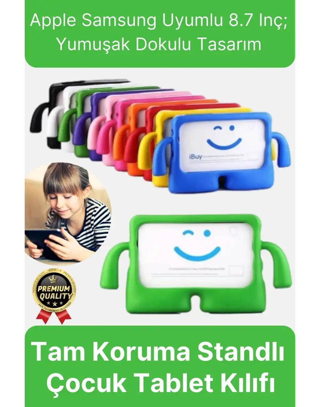 Kids Tutacaklı Apple Samsung Uyumlu 8.7 Inç Eğlenceli Karakterli Standlı Çocuk Tablet Kılıfı