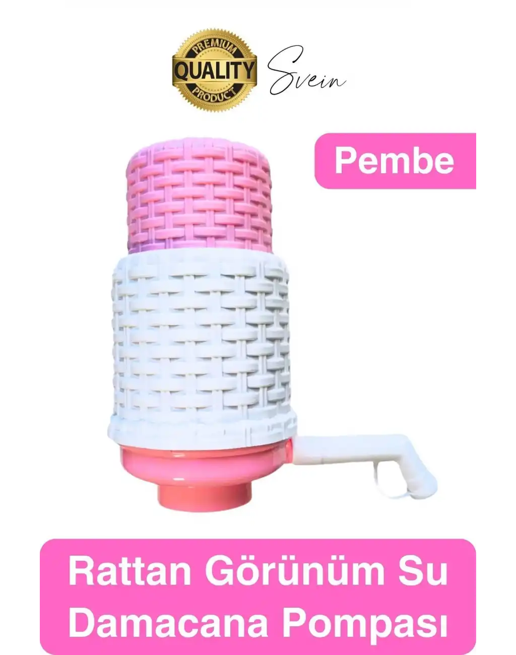 Özel Üretim Hasır Desenli Rattan Damacana Su Pompası Damlamayı Engelleyen Kapak Pembe Şık Uyumlu