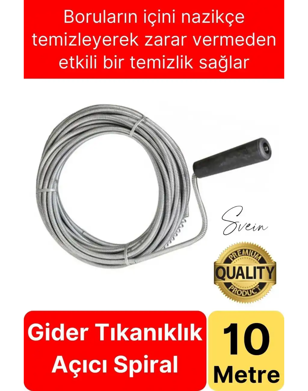 Premium 10 Metre Tıkanıklık Kanal Açma Klozet Gider Açıcı Boru Temizleme Spiral Tel Susta Manuel Uç