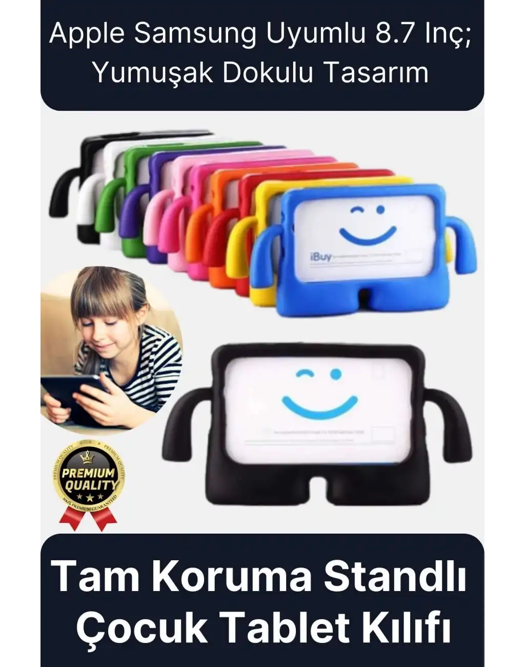 Kids Tutacaklı Apple Samsung Uyumlu 8.7 Inç Eğlenceli Karakterli Standlı Çocuk Tablet Kılıfı