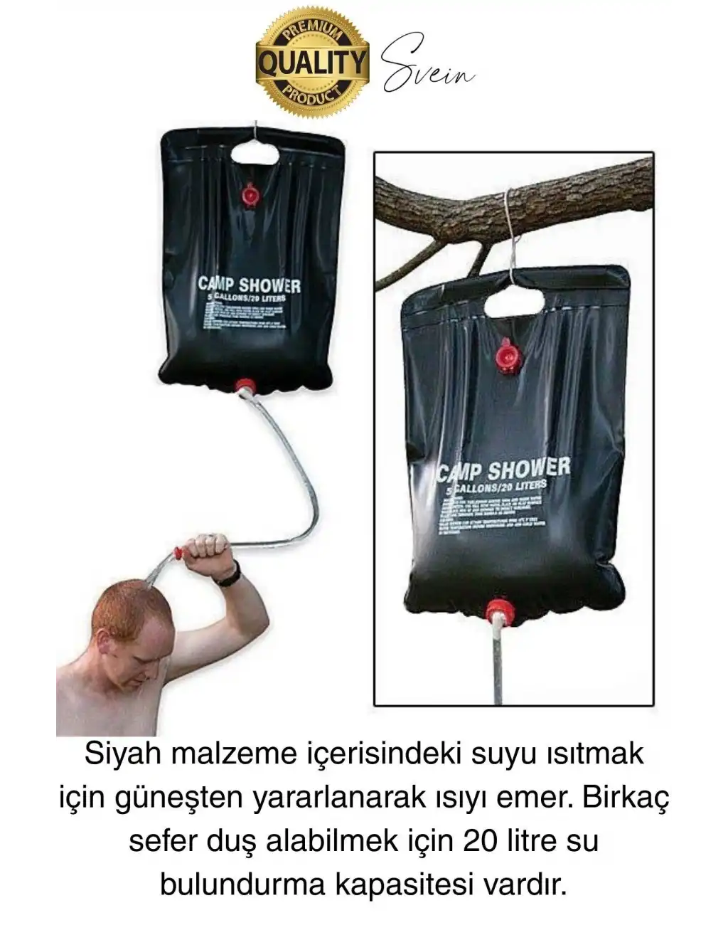 Premium Güneşte Isınabilen Taşınabilir Katlanabilen 20 Lt Kamp Duşu Seti Yıkanma Banyo Hortum Başlık