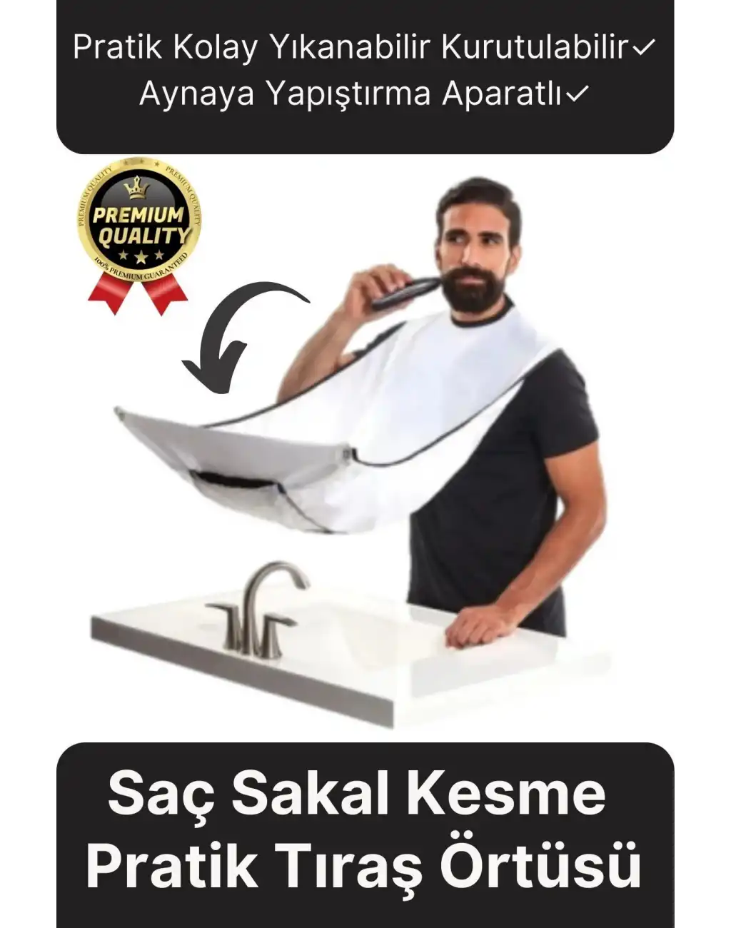 Pratik Hijyenik Vakumlu Aynaya Yapıştırma Aparatlı Beyaz Kesme Örtüsü Evde Saç Sakal Tıraş Önlüğü