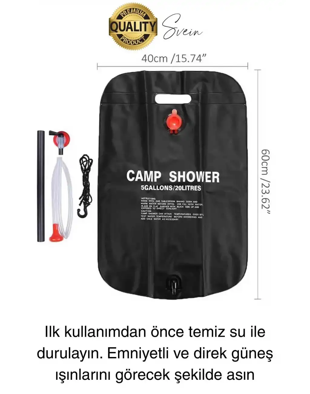 Premium Güneşte Isınabilen Taşınabilir Katlanabilen 20 Lt Kamp Duşu Seti Yıkanma Banyo Hortum Başlık