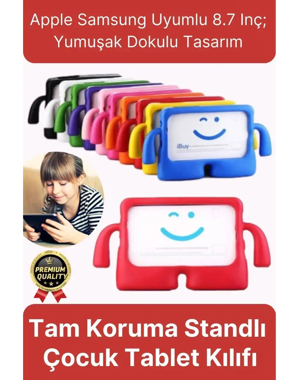 Kids Tutacaklı Apple Samsung Uyumlu 8.7 Inç Eğlenceli Karakterli Standlı Çocuk Tablet Kılıfı