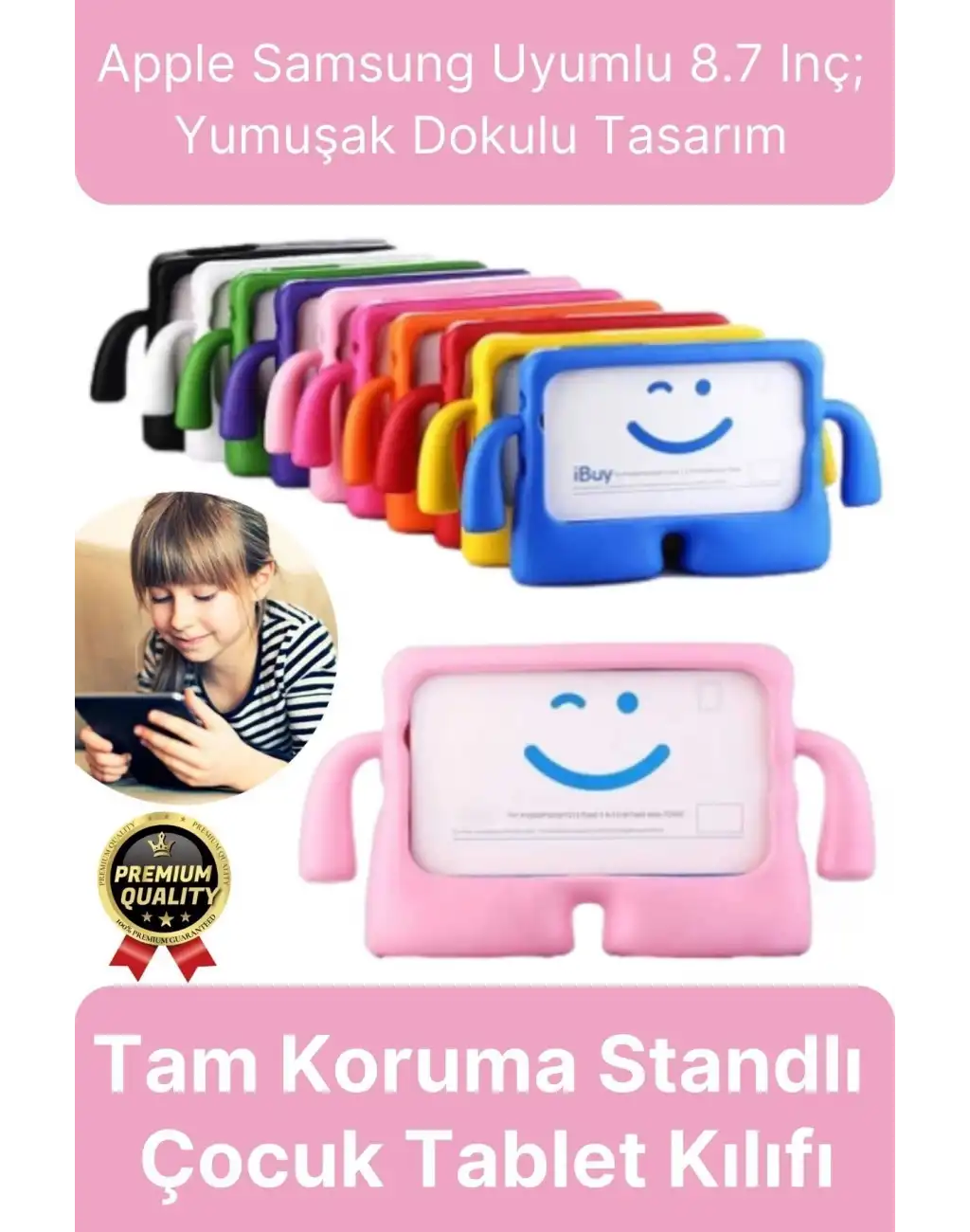 Kids Tutacaklı Apple Samsung Uyumlu 8.7 Inç Eğlenceli Karakterli Standlı Çocuk Tablet Kılıfı