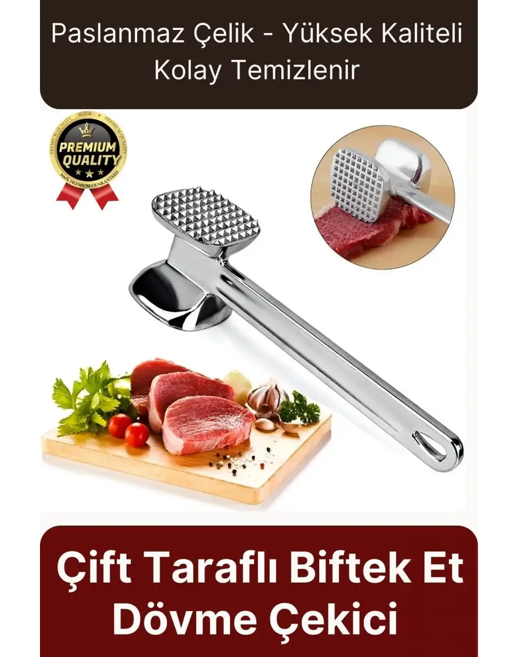 Premium Yüksek Kaliteli Uzun Ömürlü Paslanmaz Çelik Çift Taraflı Biftek Et Dövme Çekici Yumuşatıcı