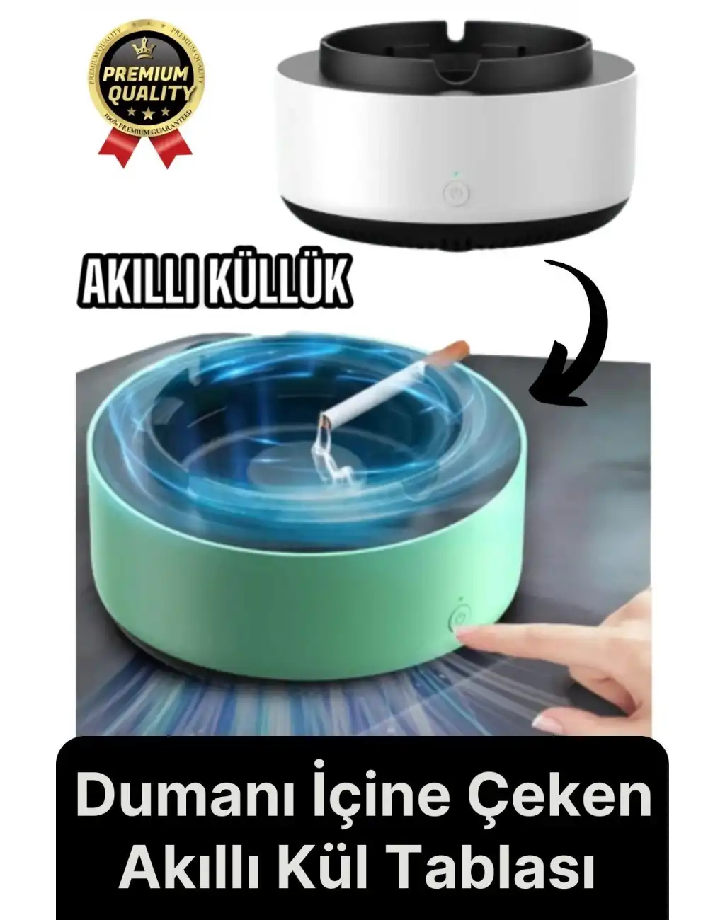 Premium Pratik Dekoratif Pilli Yıkanır Kötü Koku Engelleyen Dumanı İçine Çeken Akıllı Kül Tablası