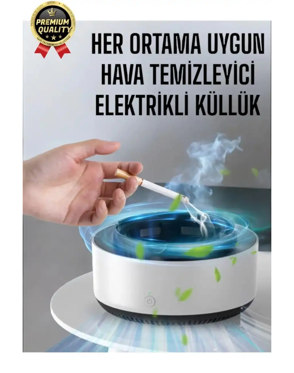 Premium Pratik Dekoratif Pilli Yıkanır Kötü Koku Engelleyen Dumanı İçine Çeken Akıllı Kül Tablası