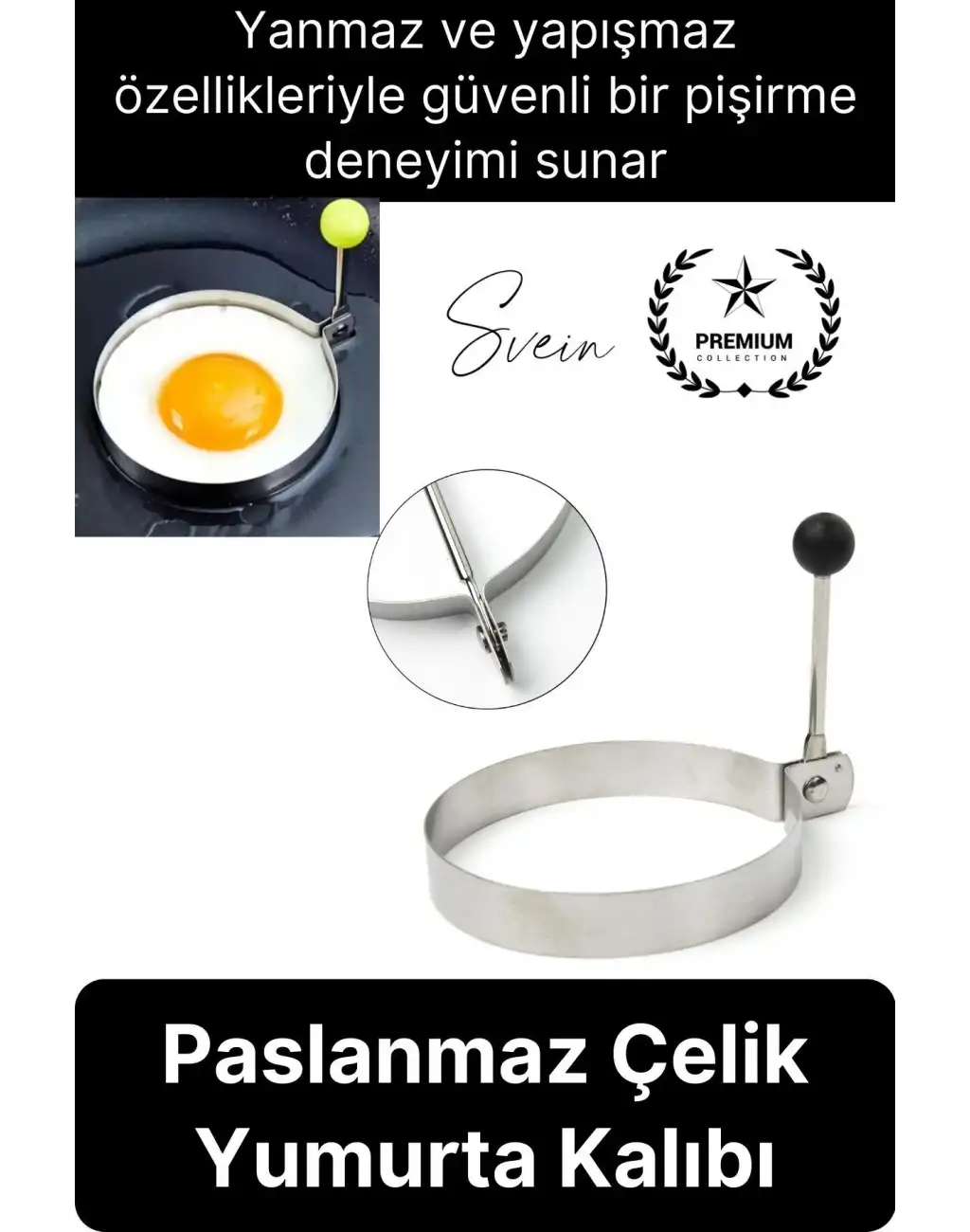 Premium Yanmaz Yapışmaz Paslanmaz Metal Yuvarlak Omlet Krep Kalıbı Tava Sahanda Yumurta Pankek
