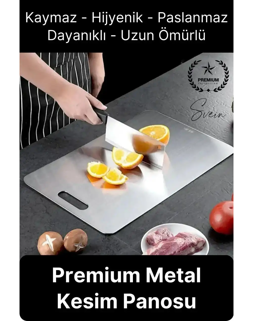 Deluxe Paslanmaz Çelik Et Meyve Kesme Tahtası Hijyenik Mutfak Gereci Antibakteriyel Kaymaz Şık