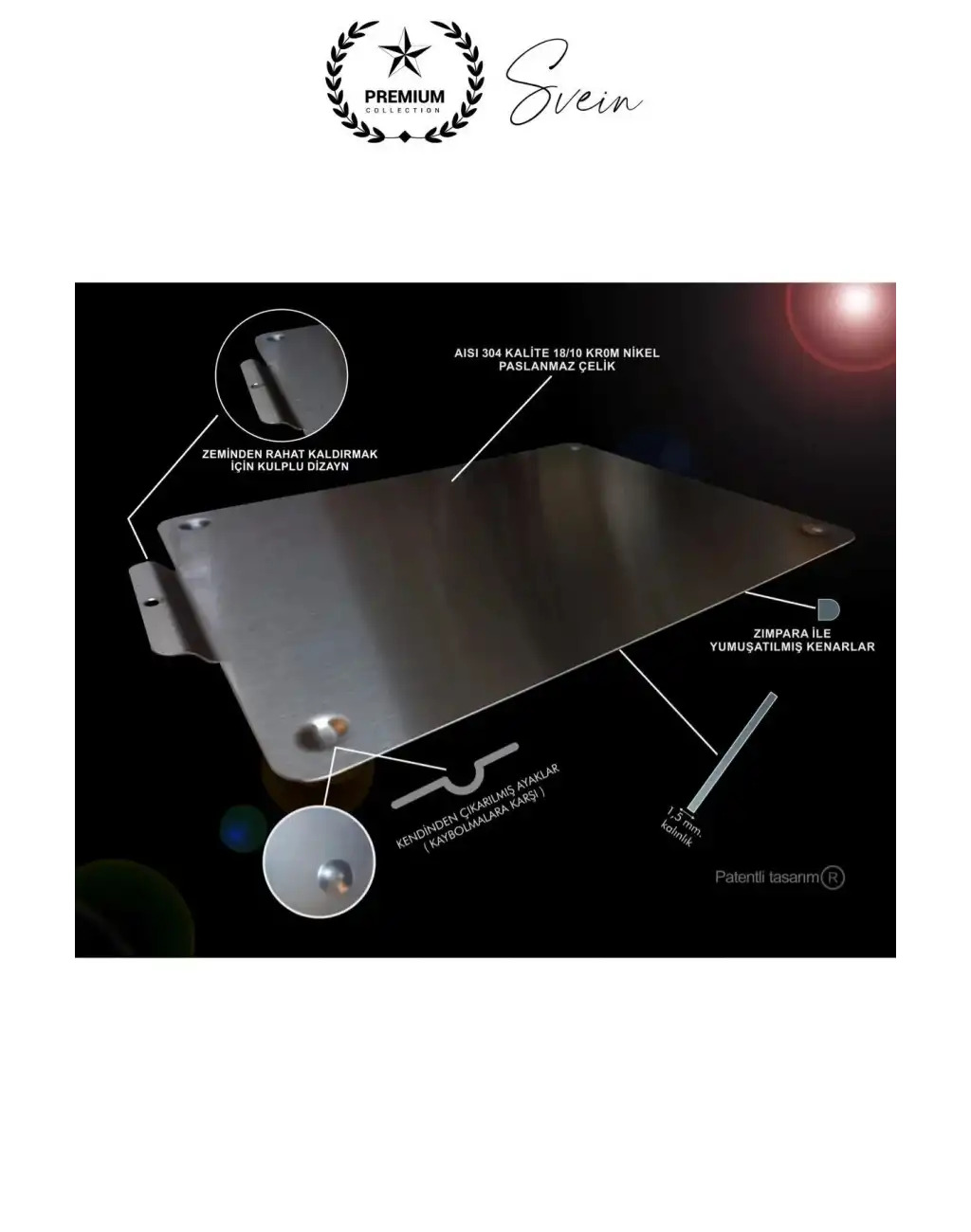 Deluxe Paslanmaz Çelik Et Meyve Kesme Tahtası Hijyenik Mutfak Gereci Antibakteriyel Kaymaz Şık