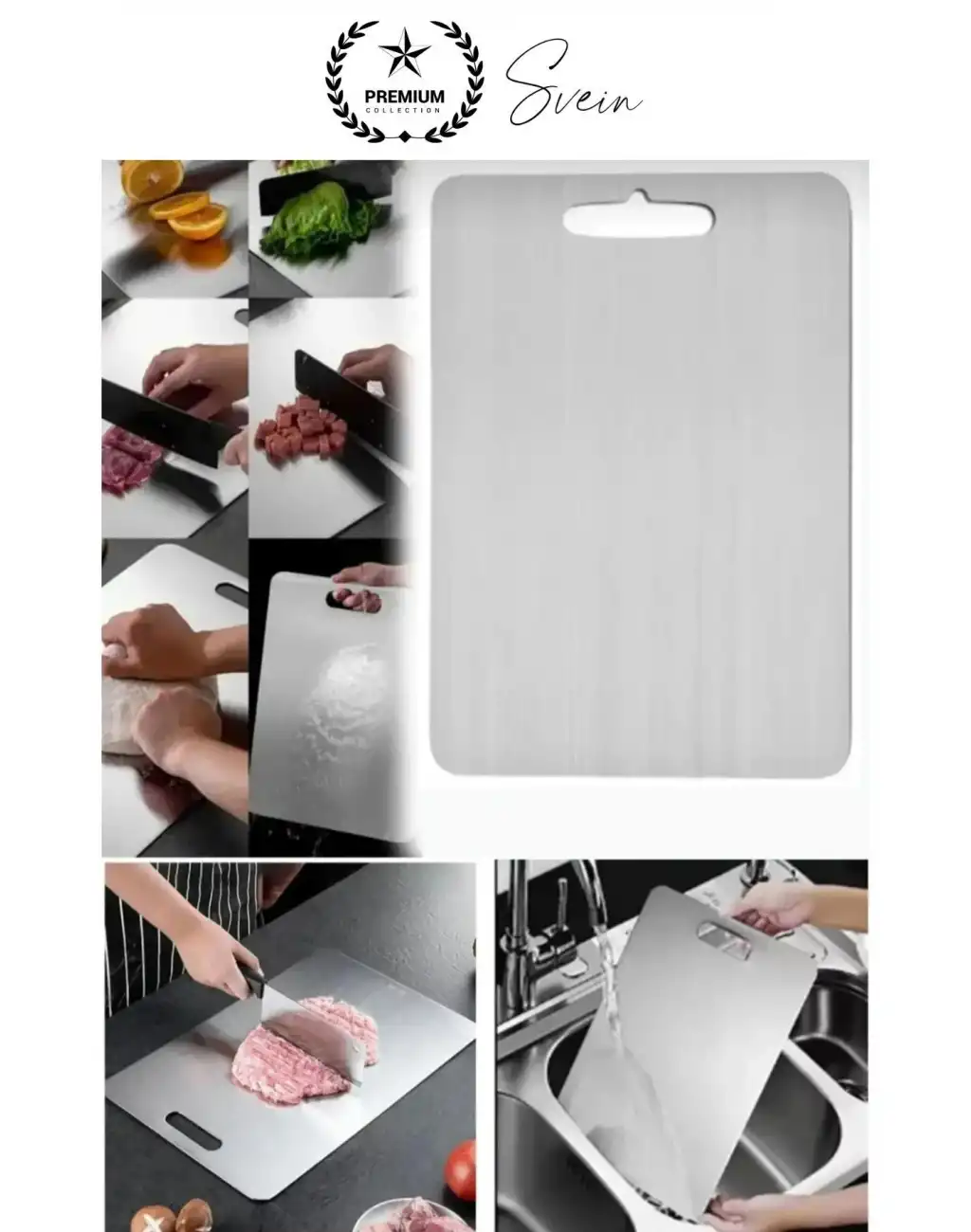 Deluxe Paslanmaz Çelik Et Meyve Kesme Tahtası Hijyenik Mutfak Gereci Antibakteriyel Kaymaz Şık