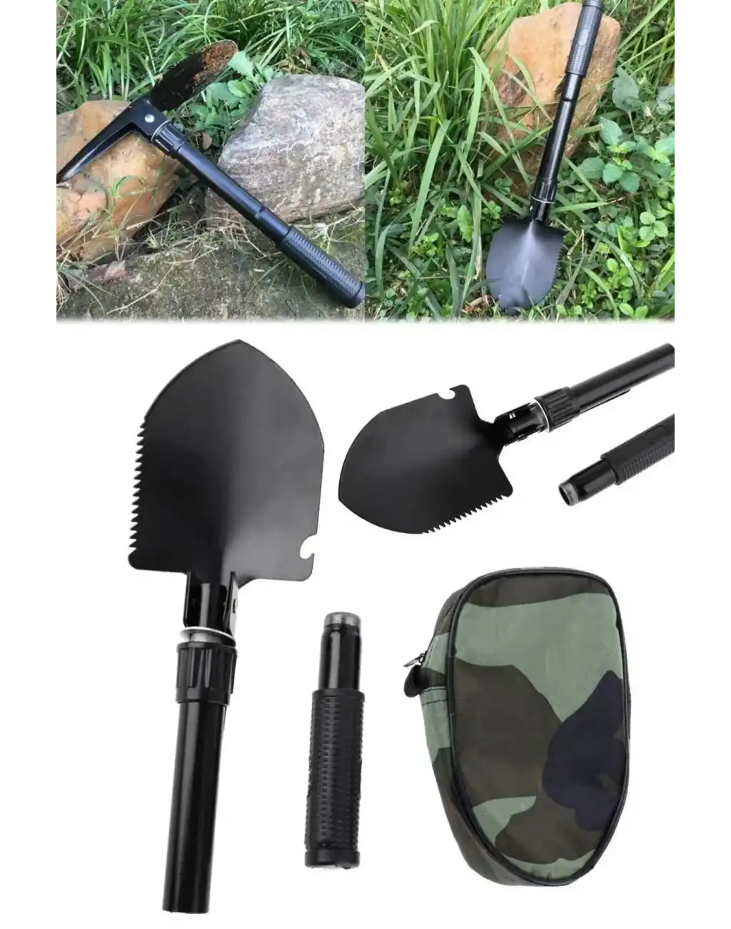 Çok Fonksiyonlu Portatif Katlanır Cepte Taşıma Çantalı Pusulalı Askeri Kamp Deprem Kazma Kürek Seti
