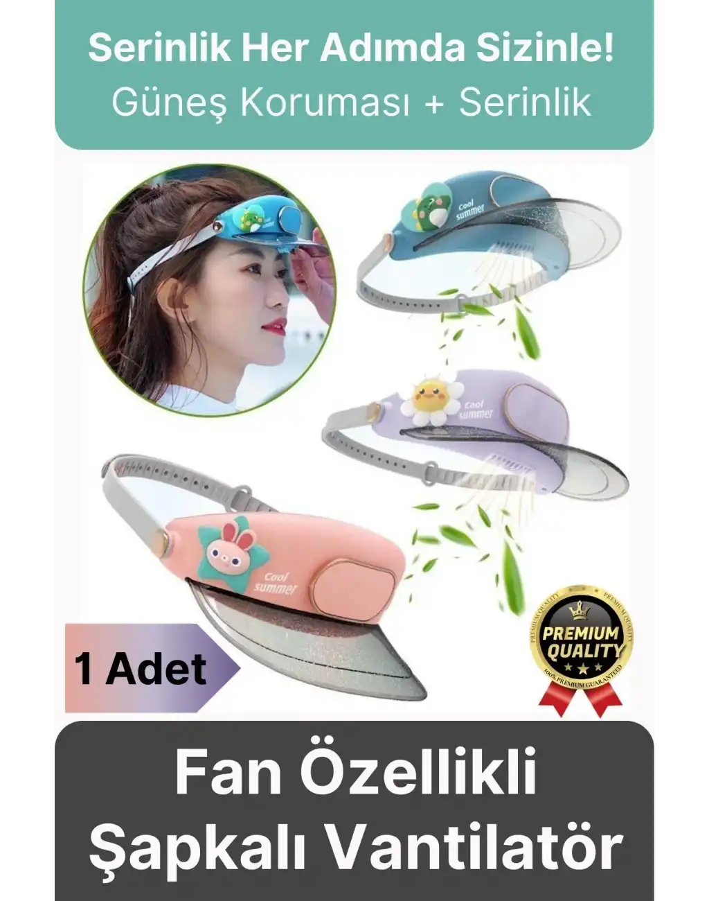 Premium 3 Kademe Ayarlanabilir Usb Şarjlı Sıcak Güneş Yaz Soğutucu Fan Özellikli Şapkalı Vantilatör