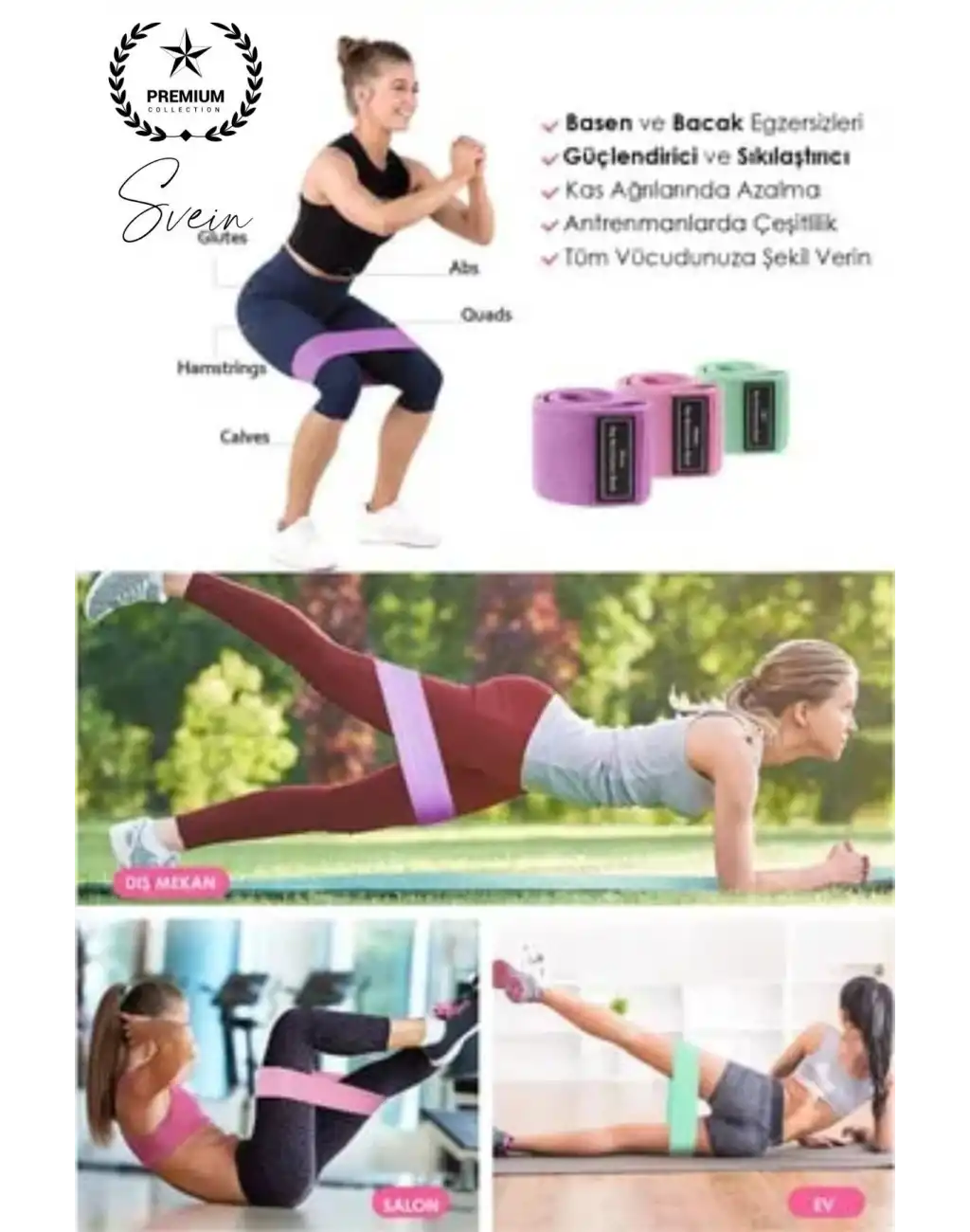 Premium Loop Band Direnç Bandı Orta Sert Spor Egzersiz Aerobik Pilates Squat Lastiği Fitness Yoga