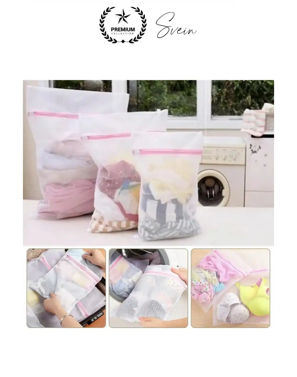 3 Adet Farklı Boy Çamaşır Yıkama Filesi Torba Seti Renkli Fermuarlı Kirli Temiz Sütyen İç Çamaşırı