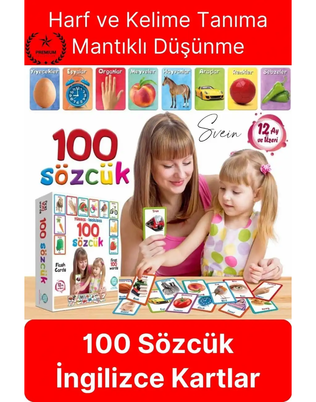 Premium Özel Üretim Zeka Geliştirici Yabancı Dil Eğitici Çocuk İlk 100 Sözcük İngilizce Türkçe