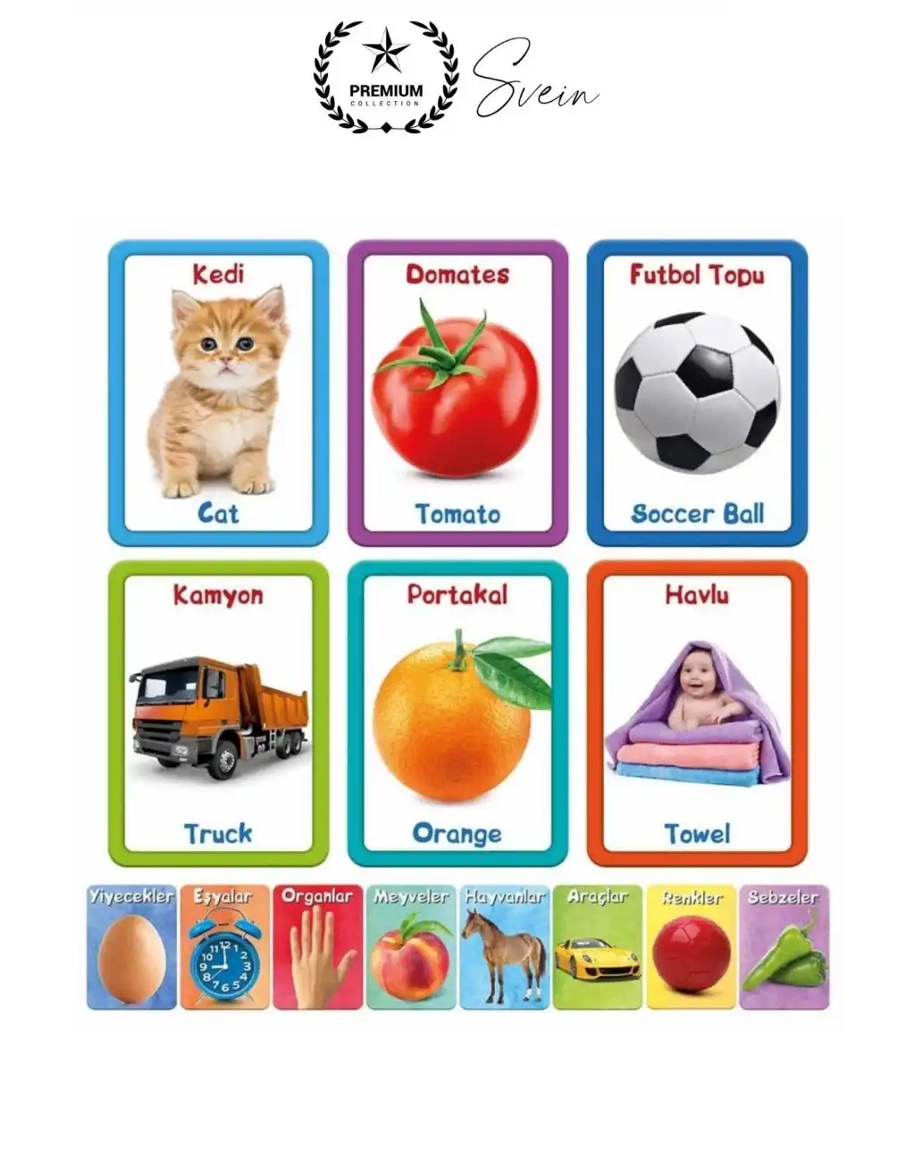Premium Özel Üretim Zeka Geliştirici Yabancı Dil Eğitici Çocuk İlk 100 Sözcük İngilizce Türkçe