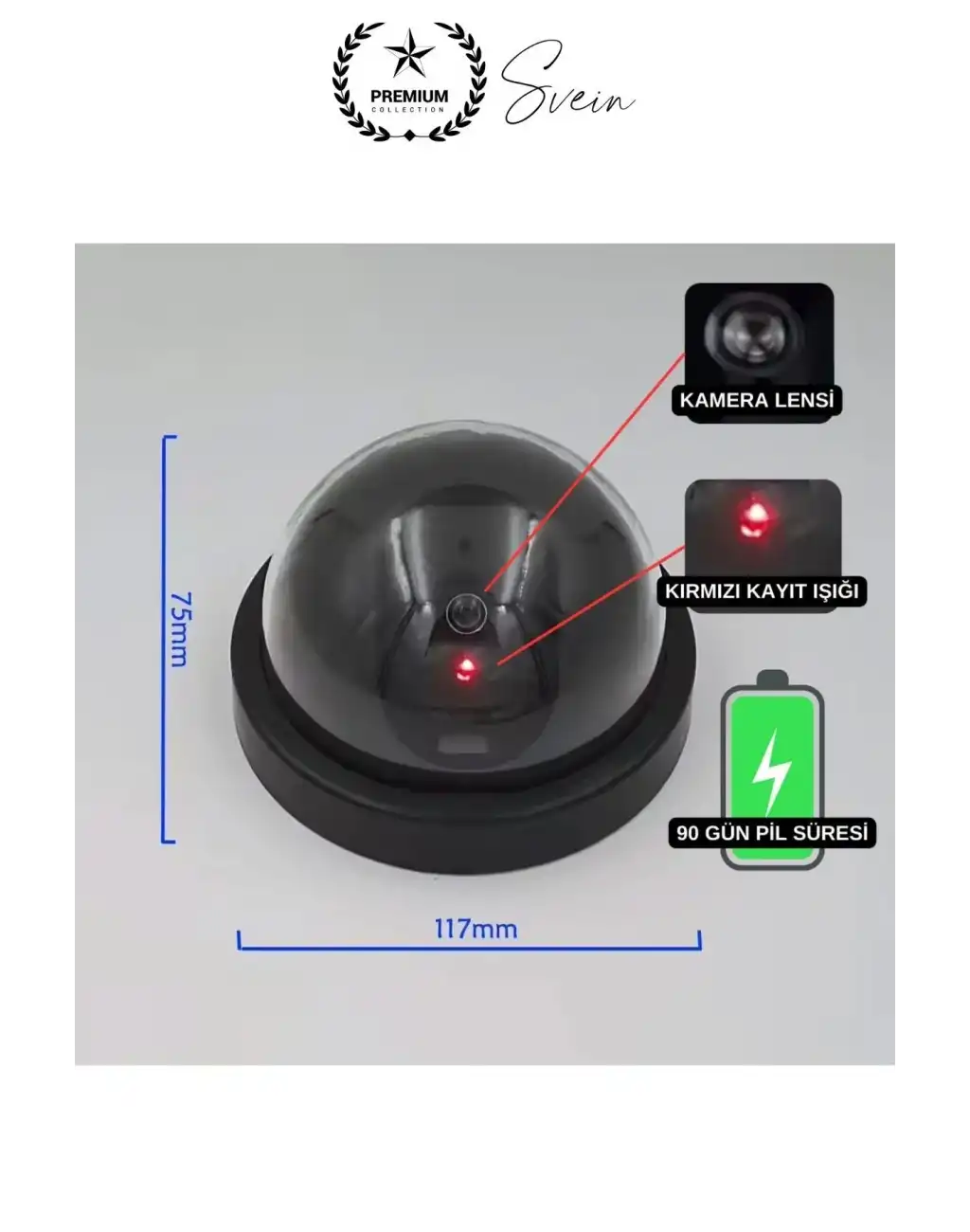 2 Ad. Caydırıcı Dome Güvenlik Kamerası Led Işıklı Hırsız Sensörlü Apartman Yazlık Maket Ev