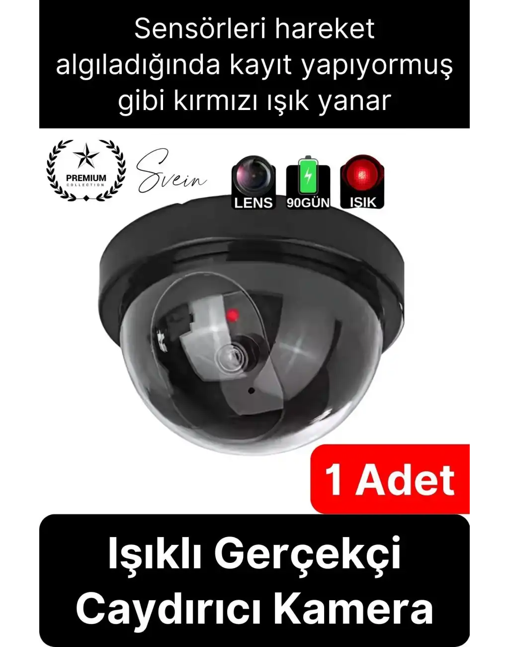1 Ad. Caydırıcı Dome Güvenlik Kamerası Led Işıklı Hırsız Kovalayan Sensörlü Apartman Yazlık Maket Ev