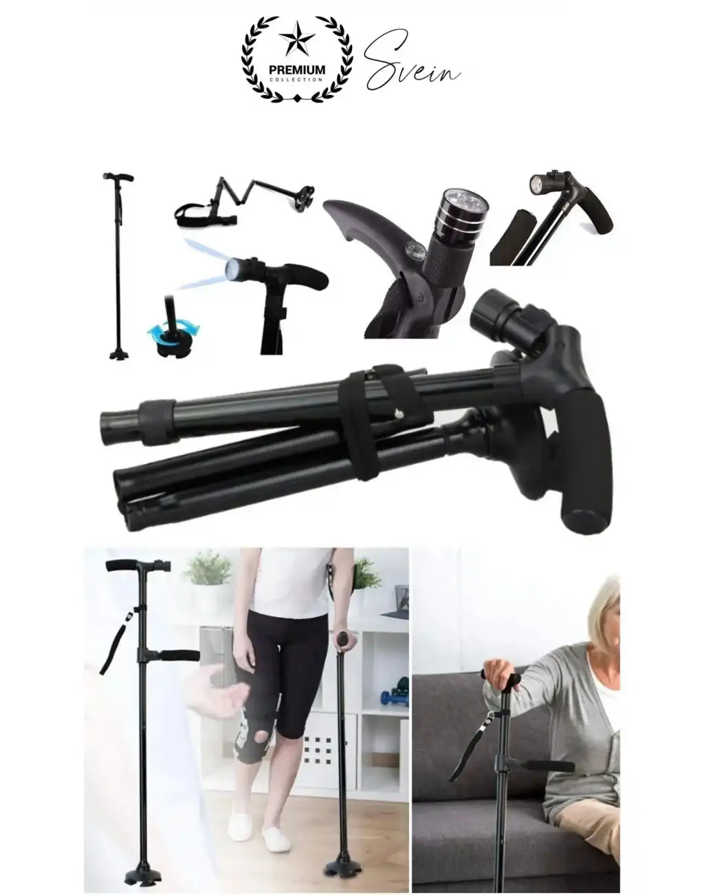 Premium Kalite Katlanabilir Led Işıklı Baston Yürüyüş Fenerli Ayaklı Kolay Açılıp Kapanan Kaymaz