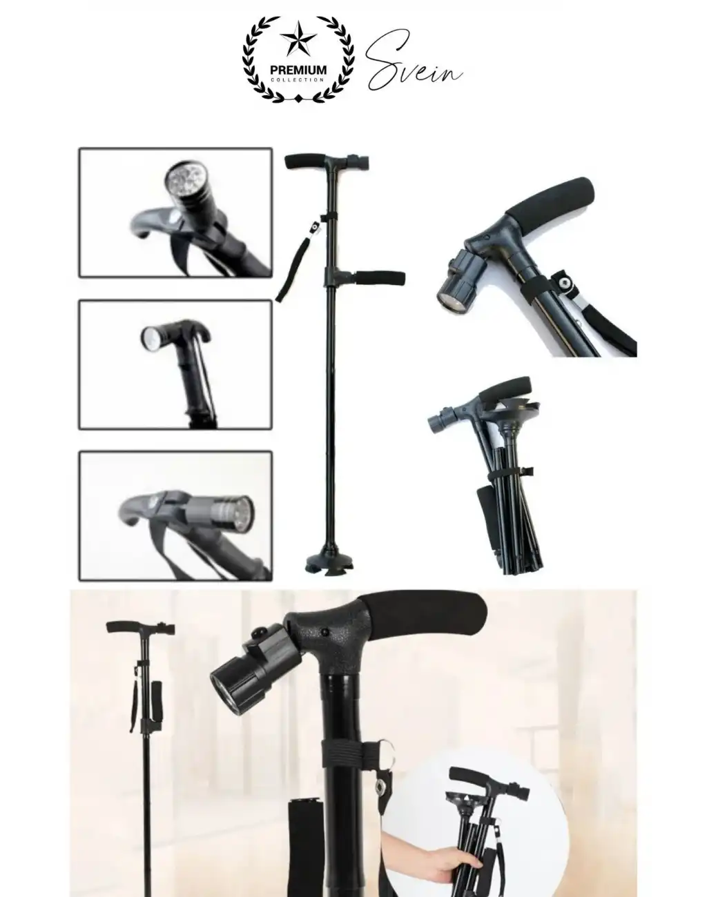 Premium Kalite Katlanabilir Led Işıklı Baston Yürüyüş Fenerli Ayaklı Kolay Açılıp Kapanan Kaymaz