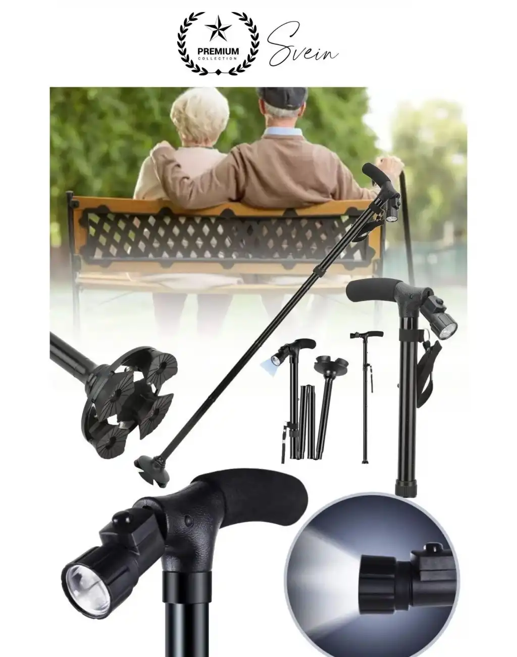 Premium Kalite Katlanabilir Led Işıklı Baston Yürüyüş Fenerli Ayaklı Kolay Açılıp Kapanan Kaymaz