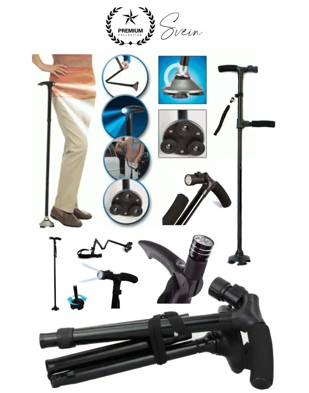 Premium Kalite Katlanabilir Led Işıklı Baston Yürüyüş Fenerli Ayaklı Kolay Açılıp Kapanan Kaymaz