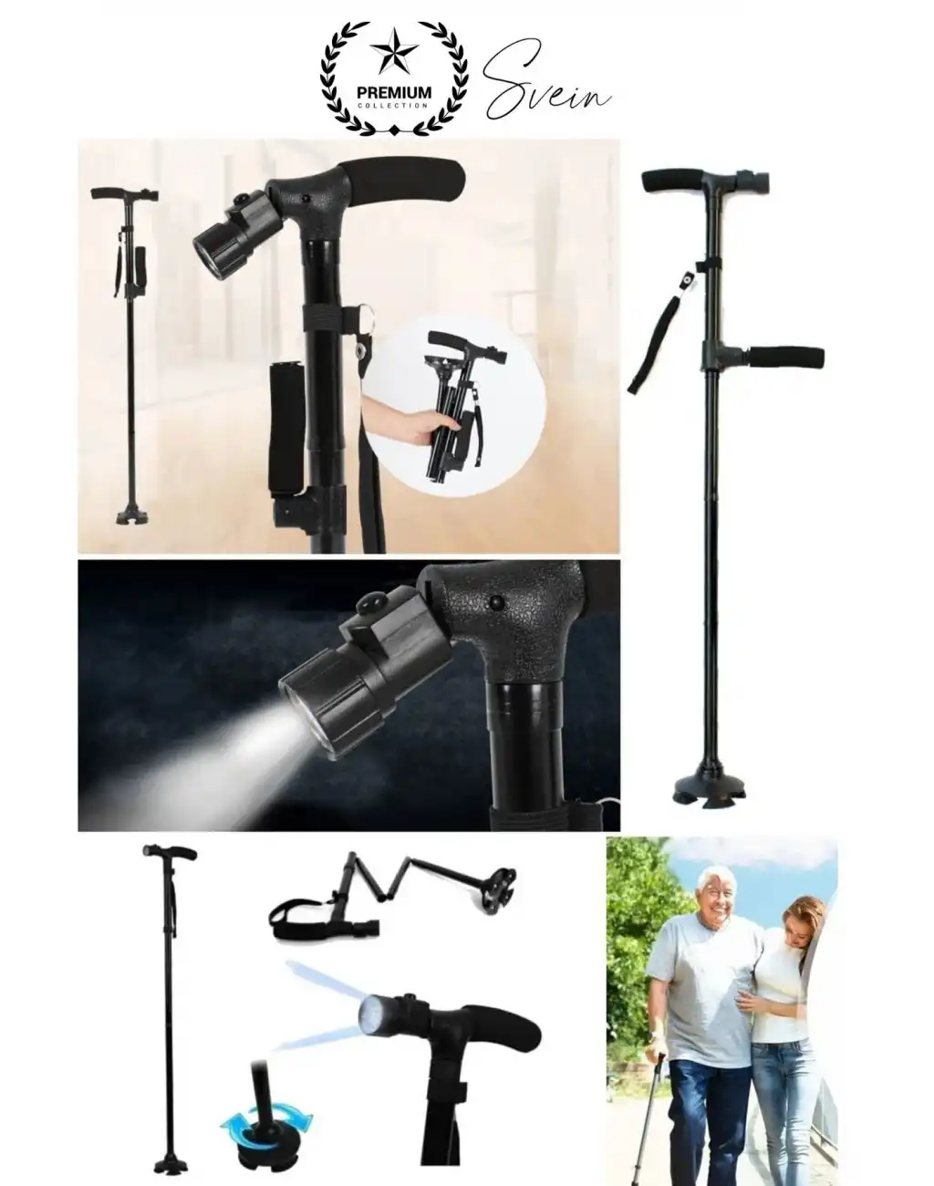 Premium Kalite Katlanabilir Led Işıklı Baston Yürüyüş Fenerli Ayaklı Kolay Açılıp Kapanan Kaymaz