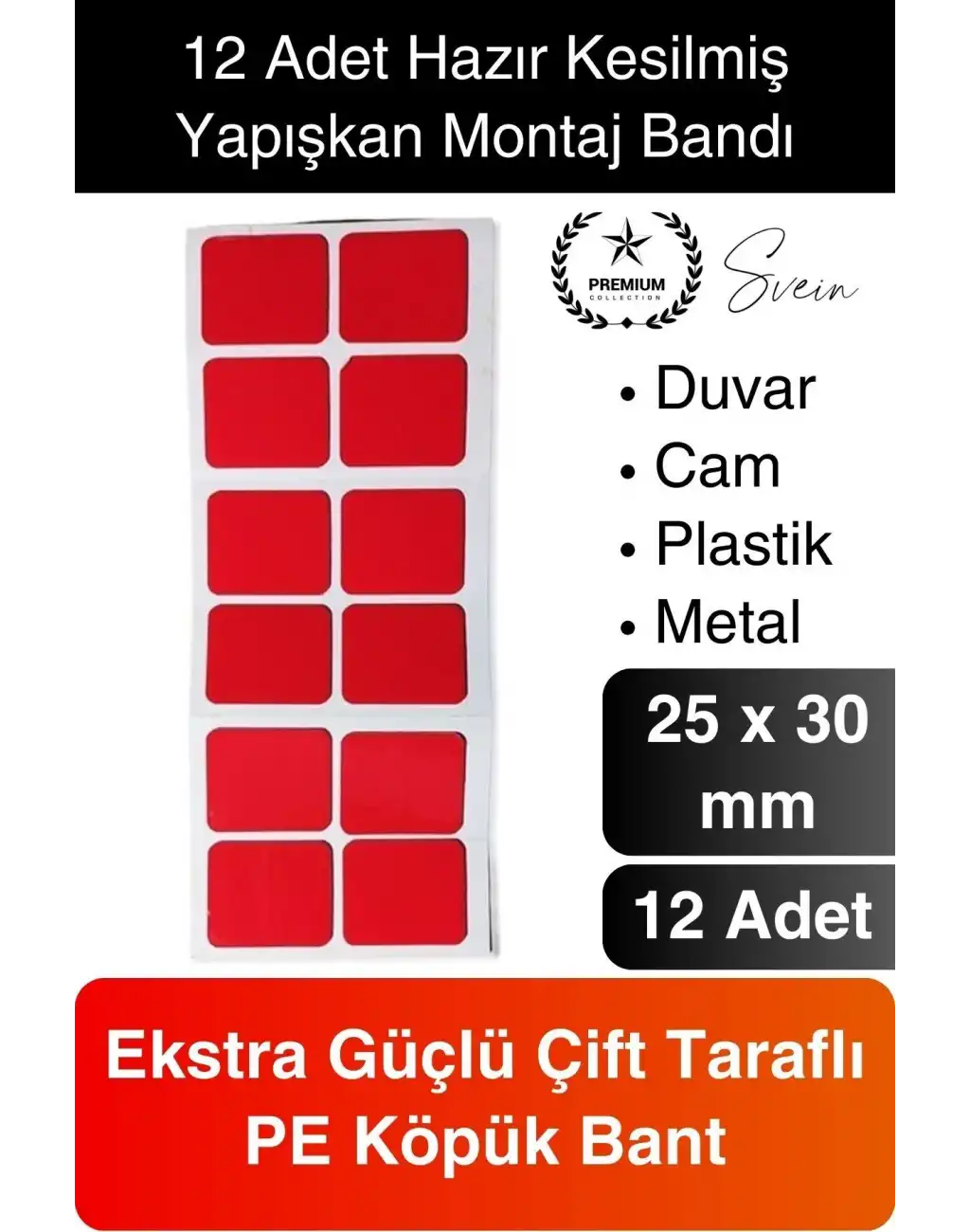 12li Ekstra Güçlü Dayanıklı Çift Taraflı Hazır Kesilmiş Köpük Montaj Bandı Yapıştırma Ev Ofis