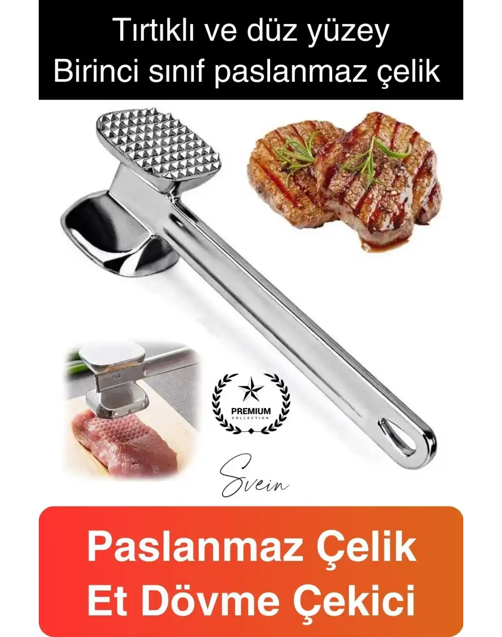 Paslanmaz Çelik Et Dövme Çekici Tokmağı Çift Taraflı Ezme Yumuşatma Aparatı Biftek Tavuk Sığır