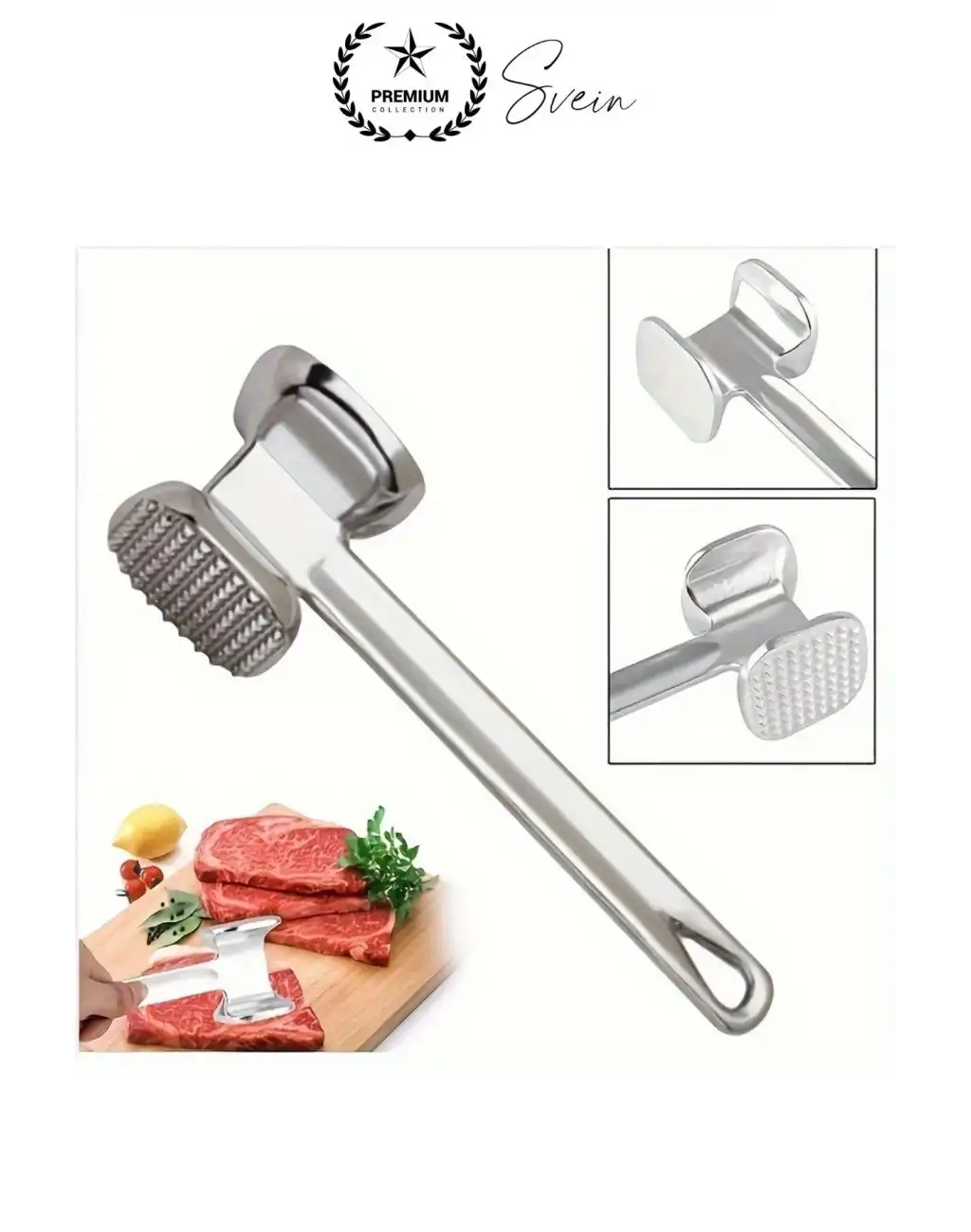 Paslanmaz Çelik Et Dövme Çekici Tokmağı Çift Taraflı Ezme Yumuşatma Aparatı Biftek Tavuk Sığır