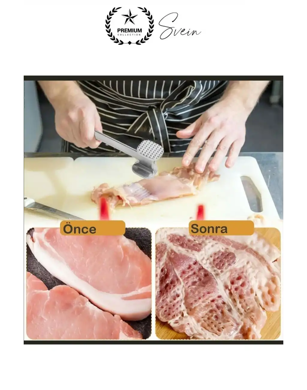 Paslanmaz Çelik Et Dövme Çekici Tokmağı Çift Taraflı Ezme Yumuşatma Aparatı Biftek Tavuk Sığır