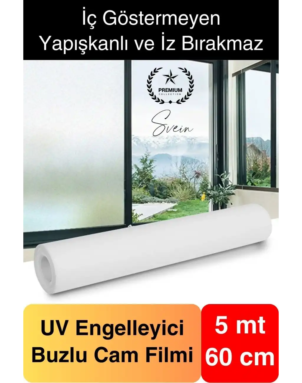 5 Metre x 60 cm Uv Engelleyici Buzlu Cam Filmi İç Göstermeyen Güneş Engelleyen Yapışkan Banyo Ofis