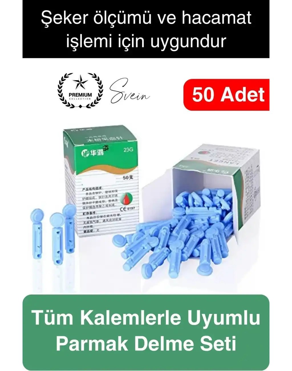 50 adet Çok Amaçlı Profesyonel Hacamat Kalemi İğnesi Şeker Ölçüm Parmak Delme Seti Özel Üretim